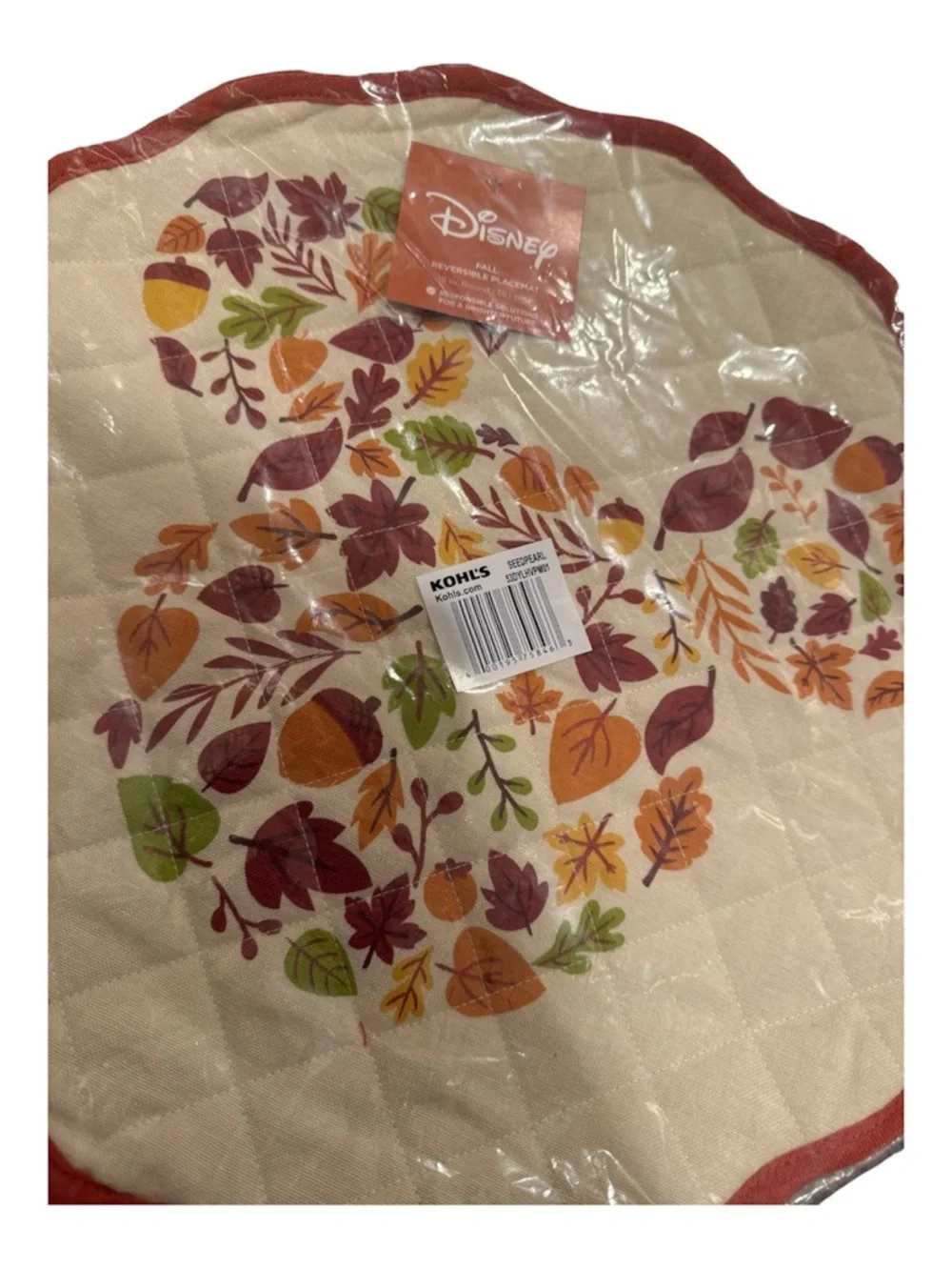 NWT Disney Mickey Mouse Fall Leaf Quilted Reversible Placemats Set of 4 15”